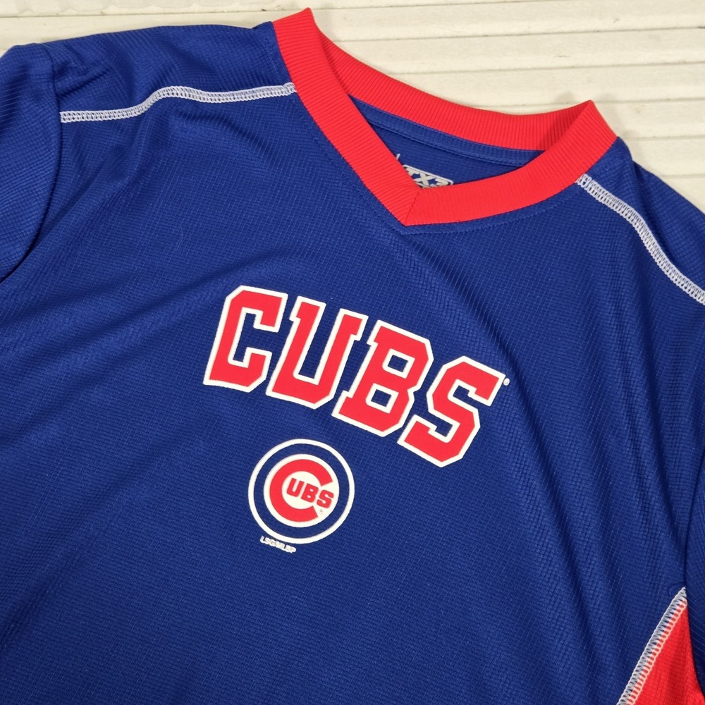 Chicago Cubs Blue Short Sleeve V-Neck Jersey‎ Style Top Mens L MLB TX3 Cool